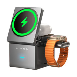 Multi-function Zinc Alloy Portable Foldable 3 in 1 Magnetic Wireless Charger for iPhone AirPods Watch - Image 1