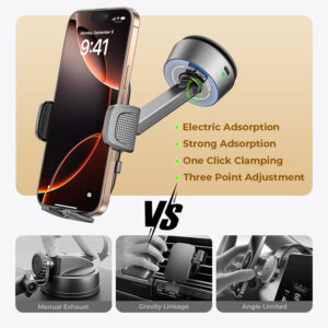 Noise Strong Vacuum Electric Suction Cup Clamping Arm Phone Holder for iPhone 16/15/14/13/12 - Image 1