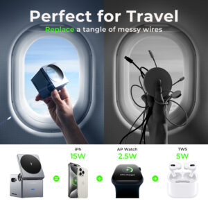 Multi-function Zinc Alloy Portable Foldable 3 in 1 Magnetic Wireless Charger for iPhone AirPods Watch - Image 3