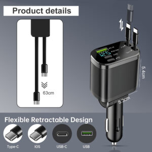 Fast Charging 5 In 1 Retractable Usb Car Charger Type C Adapter Mobile Cell Phone - Image 1