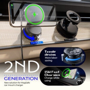 360 Rotation Car Mount for Dashboard Windshield Wireless Charger Stand Strong Magnetic Holder - Image 3