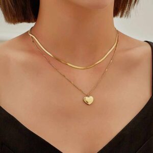 18k Gold Plated Stainless Steel Snake Chain Necklace butterfly Heart Pendant - Image 3