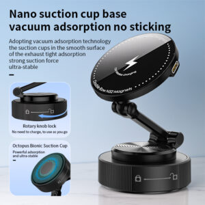 15W Wireless Charge Vacuum Magnetic Car Mounted Folding Mobile Phone Holder - Image 4