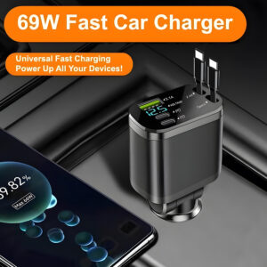 Fast Charging 5 In 1 Retractable Usb Car Charger Type C Adapter Mobile Cell Phone - Image 5