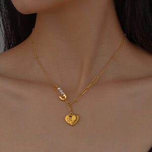 18k Gold Plated Stainless Steel Snake Chain Necklace butterfly Heart Pendant - Image 7