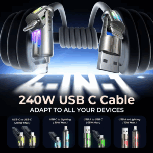 LISEN 240W Fast Charging 4 in 1 Data Cable Alloy Flexible RGB LED Light - Image 5