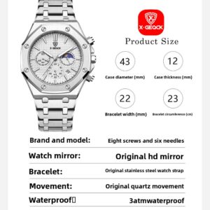 Men's Luxury Stainless Steel Band Quartz Watch Pointer Display - Image 7
